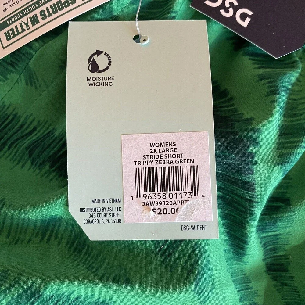 DSG Performance Mid-Rise Stride Run Short 3” Inseam “Trippy Zebra Green” Sz 2XL